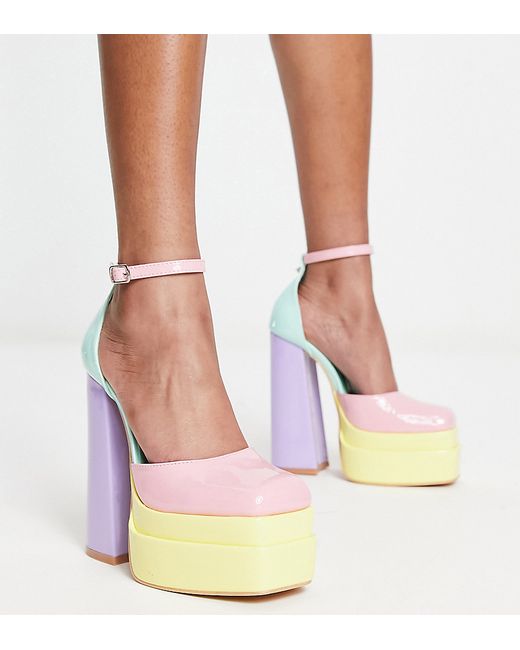 Daisy Street Exclusive double platform heeled shoes in pastel-