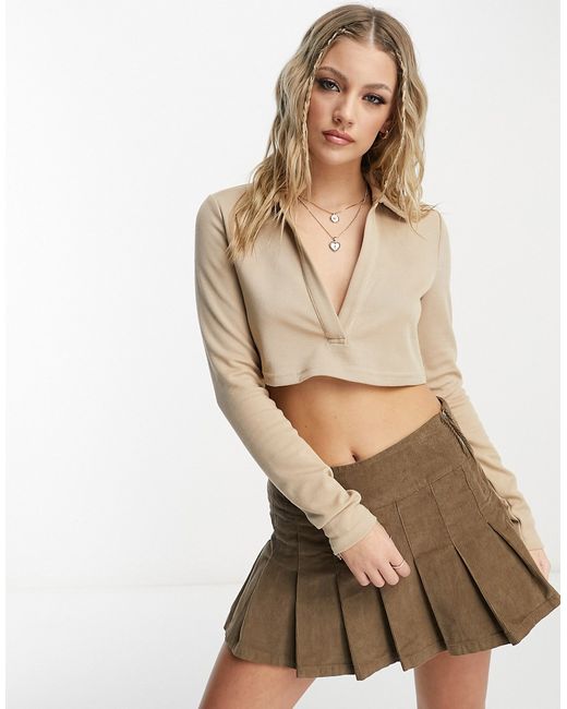 Urban Revivo cropped jersey shirt in camel-