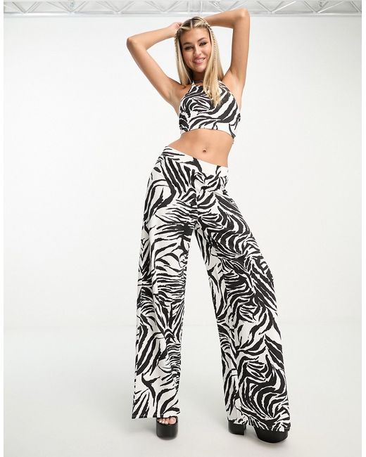 Monki wide leg pants in zebra print part of a set-