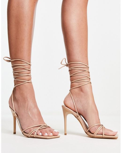 Truffle Collection tie leg stilletto heeled sandals with square toe in