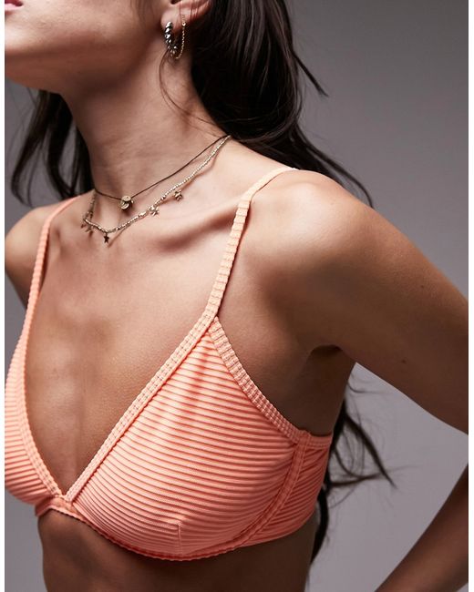 TopShop mix and match ribbed underwire bikini top in coral-