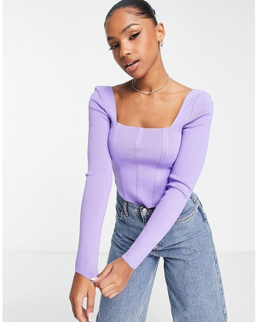 New Look knit corset long sleeved top in lilac-