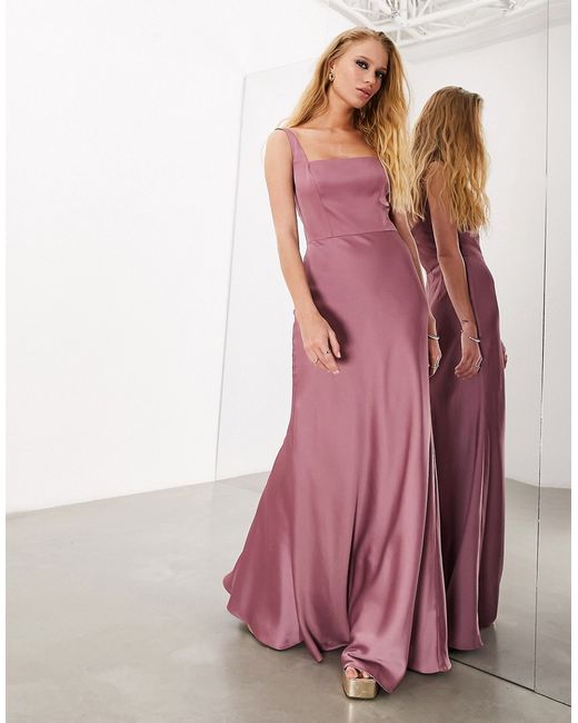 ASOS Edition satin square neck maxi dress in orchid-