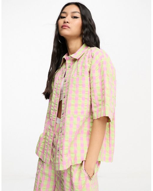 Asos Design oversized boxy shirt in pink and green check part of a set-