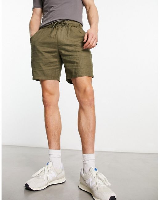 Asos Design slim linen mix shorts in olive-