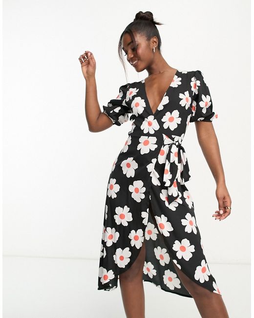 Influence wrap front midi dress in floral print-