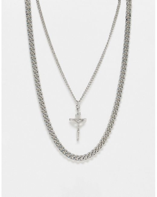 Asos Design layered neck chain with cross in tone