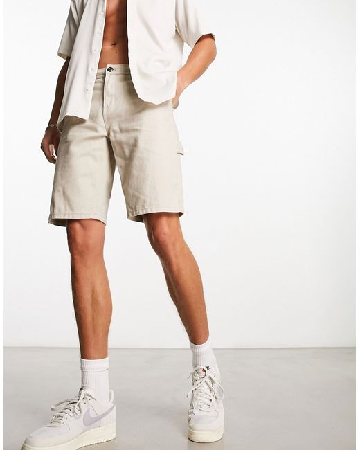New Look straight carpenter shorts in stone-
