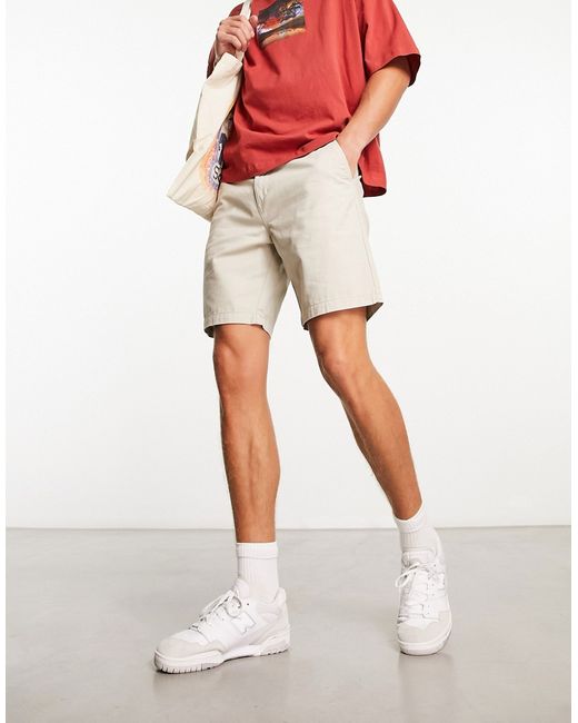 New Look straight chino shorts in stone-