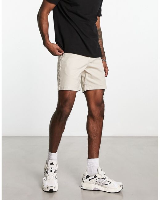 New Look Slim Chino Shorts in Stone-