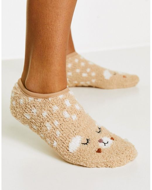 Hunkemoller cozy animal footsie sock in cream-
