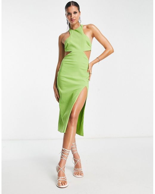 Asos Design racer neck structured midi dress in pistachio-