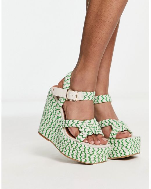 Asos Design Tynera rope detail wedges in natural and green-