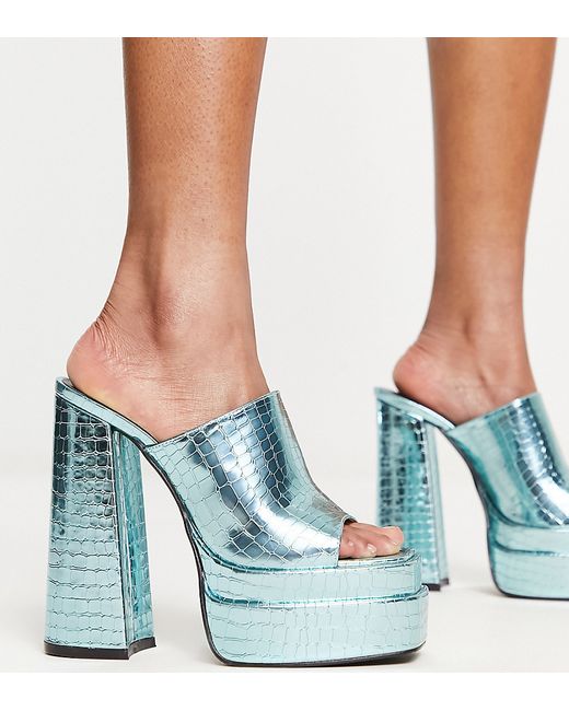 Daisy Street Exclusive platform mule sandals in croc metallic