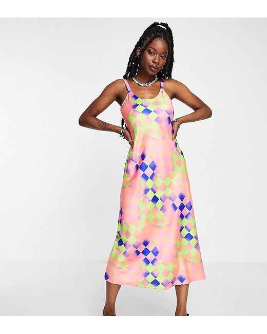 Collusion cami abstract printed maxi slip dress in