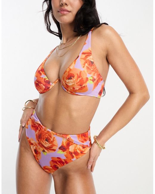 Asos Design monowire bikini top in oversize floral print-