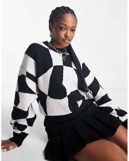 Weekday Aggie jacquard knit sweater in black and white-