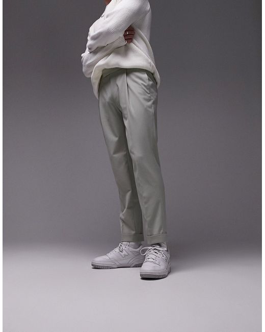 Topman tapered ripstop pants in light khaki-