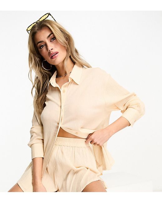 AsYou textured long sleeve shirt in sand part of a set-