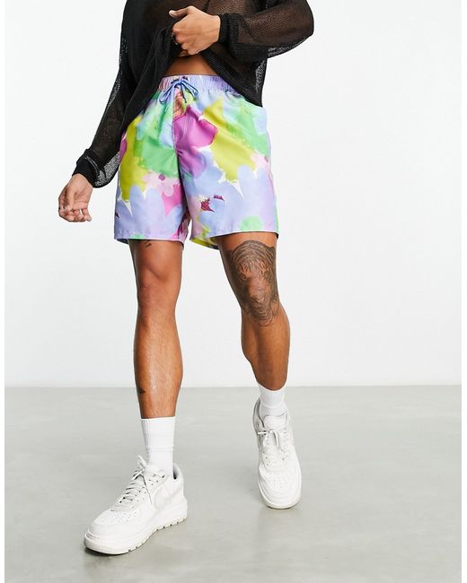 Asos Design swim shorts in mid length abstract floral print-