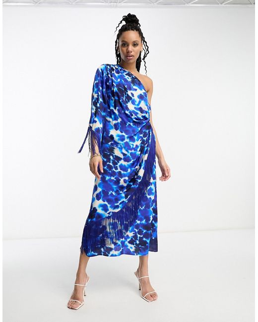 Other Stories one shoulder fringed maxi dress in print