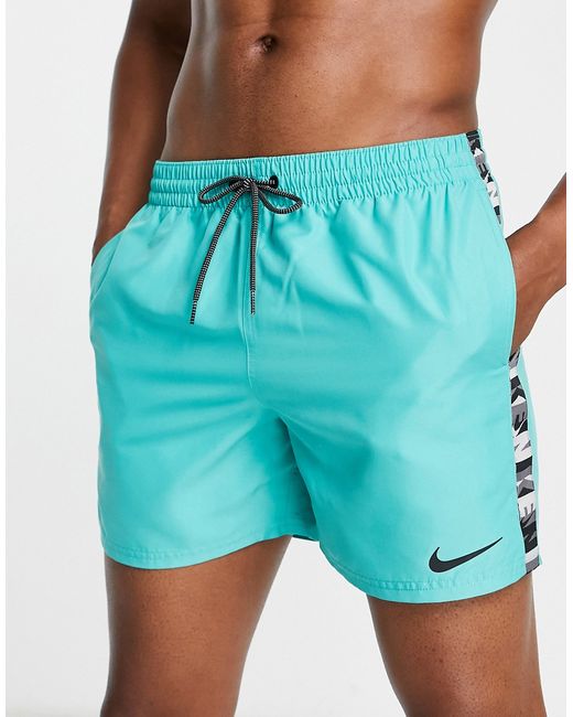 Nike Swimming 5 inch Volley logo taping swim shorts in green-
