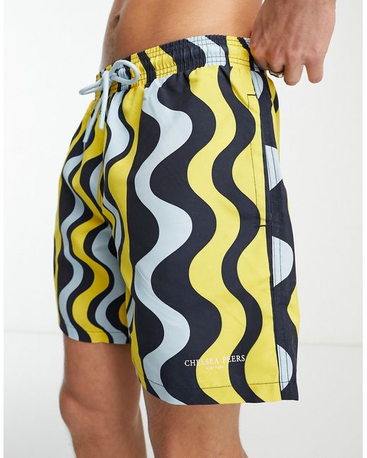 Chelsea Peers swim shorts in and blue wave print