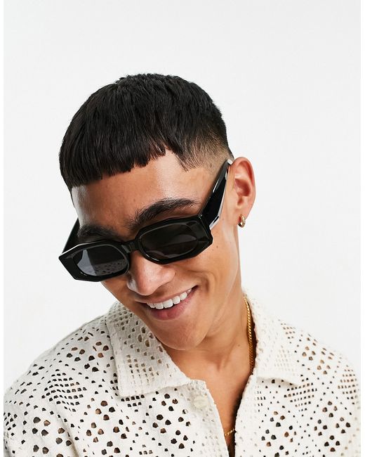 Asos Design angled rectangle sunglasses with smoke lens in