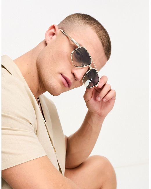 Asos Design textured metal aviator sunglasses with blue graduated lens in