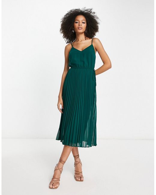 Asos Design pleated cami midi dress with drawstring waist in