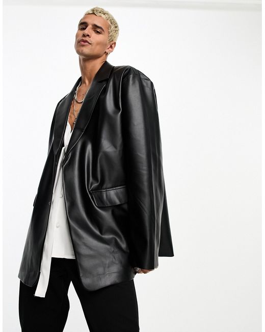 Asos Design oversized leather look blazer in