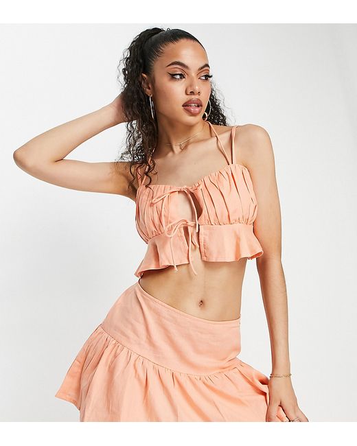 AsYou gathered bust frill crop top in peach part of a set-