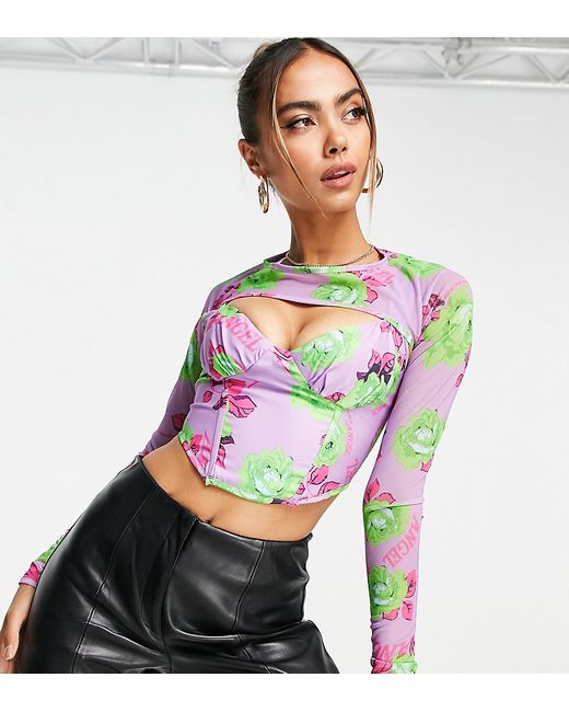 AsYou corset top with detachable mesh sleeve in floral print-