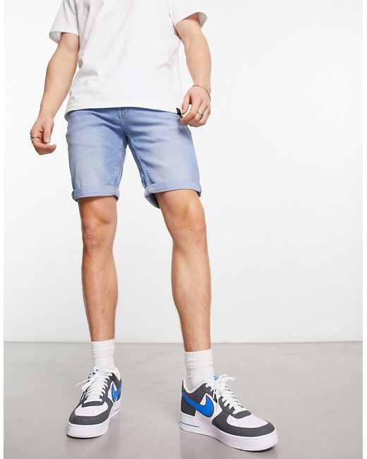 Only & Sons slim fit denim shorts in light wash-