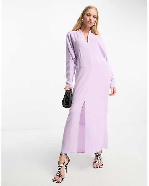 Asos Design plunge neck batwing midi dress in lilac-