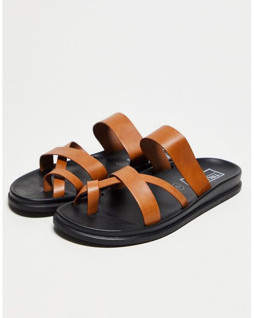 Truffle Collection multi strap toe post sandals in tan-