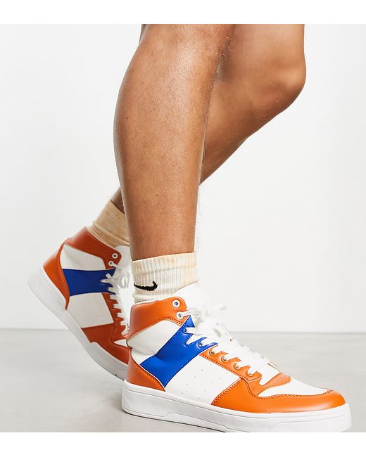 Truffle Collection wide fit hitop lace up sneakers in orange-
