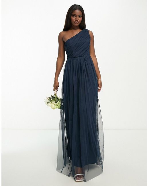 Anaya Bridesmaid tulle one shoulder maxi dress in