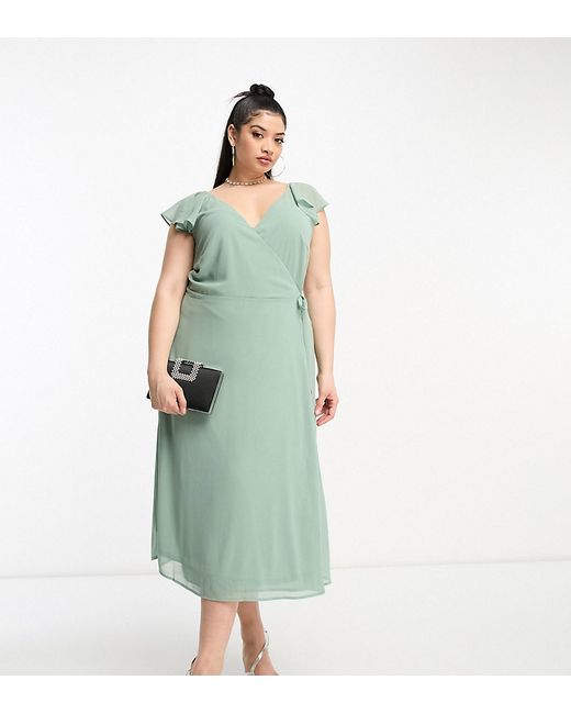 Vila Curve Bridesmaid wrap full skirt maxi dress with flutter sleeves in
