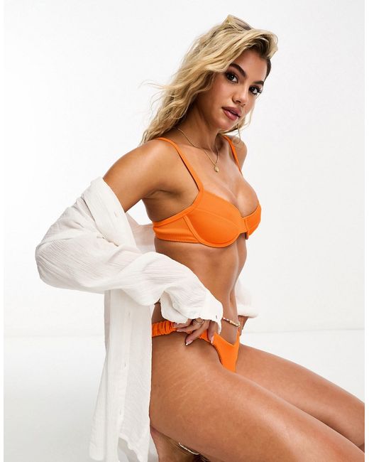 Kulani Kinis Ditzy underwire bikini top in Papaya Ribbed-