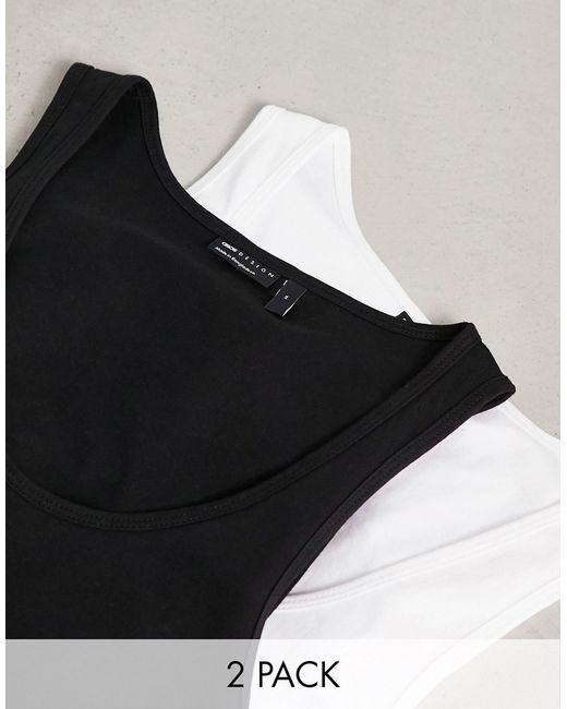 Asos Design 2 pack tank top with scoop neck in black and white-