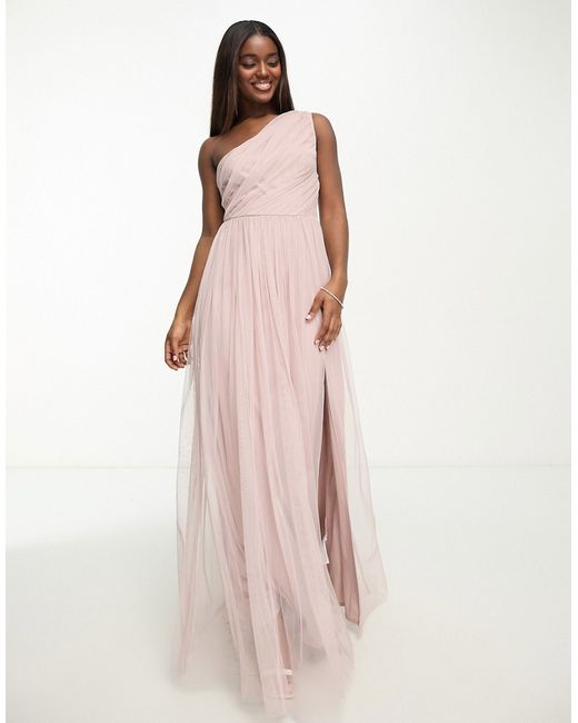 Anaya Bridesmaid tulle one shoulder maxi dress in