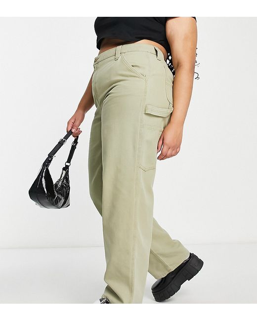 ASOS Curve DESIGN Curve minimal cargo pants in khaki with contrast stitching-
