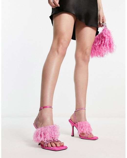 Asos Design Nutmeg embellished feather heeled sandals in