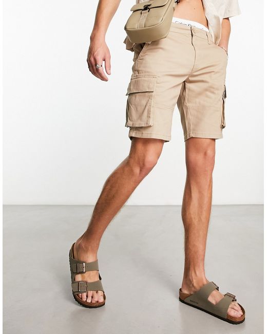 Only & Sons cargo shorts in tan-