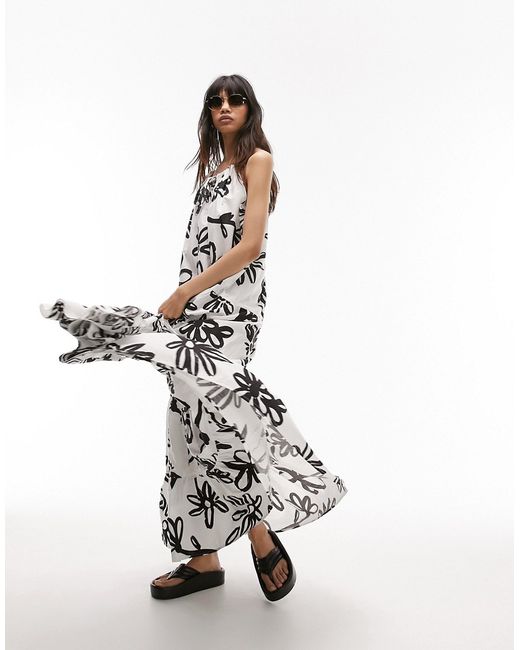 TopShop tiered poplin chuck on maxi dress in large daisy-