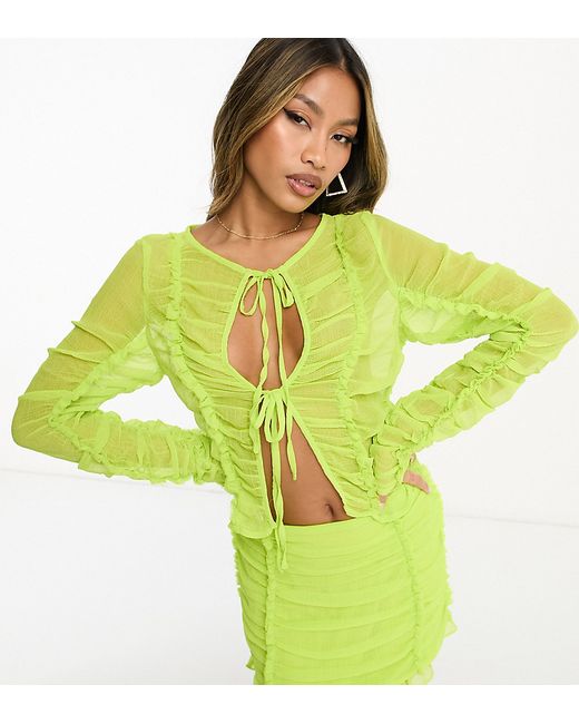 AsYou tie front chiffon long sleeve top in lime part of a set