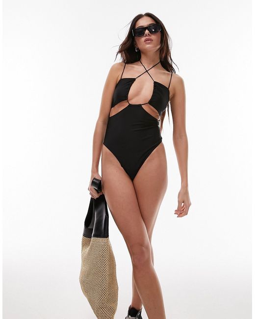 TopShop skinny strap cut out swimsuit in