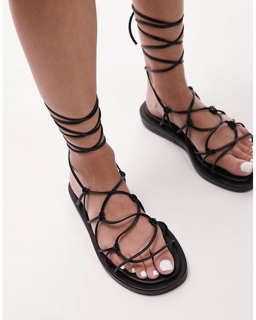 TopShop Gina strappy flat sandals with ankle tie in