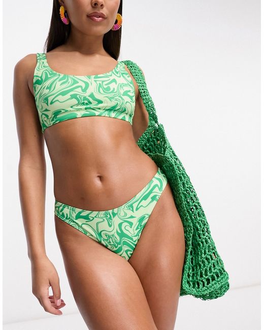 Monki scoop neck bikini top in swirl print